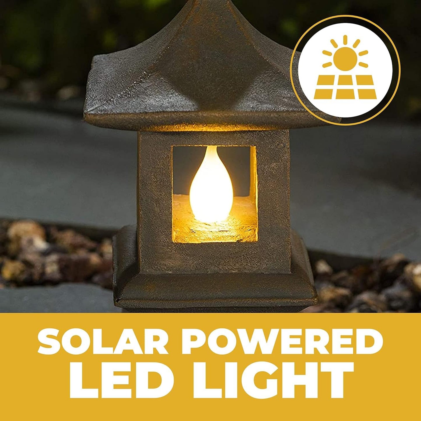 Rynx | Vp Home Solar Powered Pagoda Zen Garden Statue - Led Outdoor Lantern For Terrace, 13"X6"X6"
