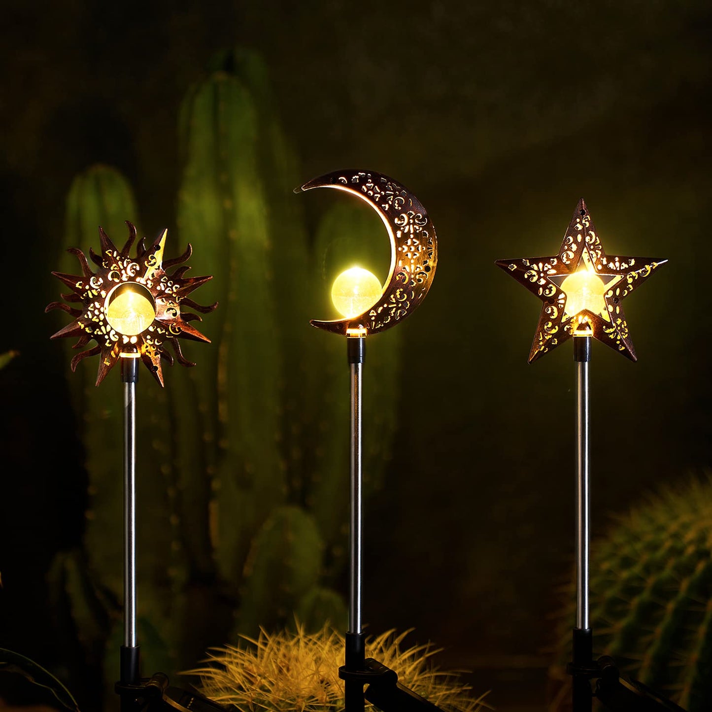 Rynx | Tryme Sunlight Outdoor Garden Decorations Sun Moon Star Stake Light Decorative Waterproof Warm White Led Garden Decor For Path Lawn Patio Courtyard Backyard