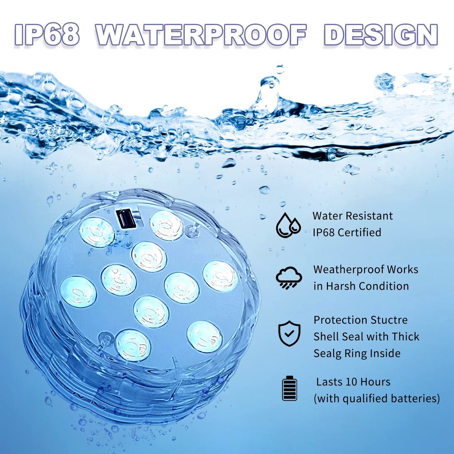 Rynx | Mudder Waterproof LED Lights - 12 Pack Submersible Color Changing Lights For Pool & Hot Tub