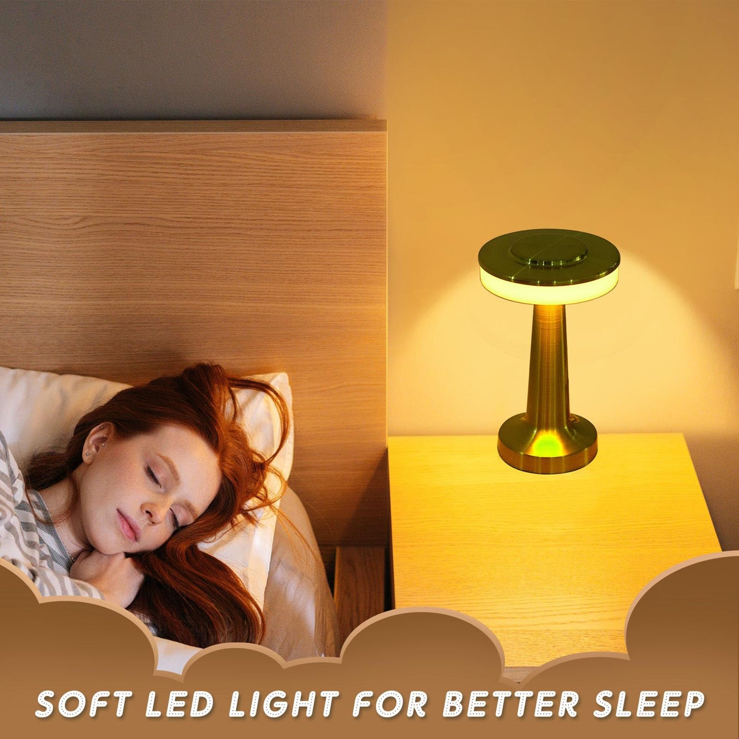 Rynx | Riakrum LED Table Lamp Set of 2, Touch Sensor, 3 Color Dimming, Rechargeable, Gold