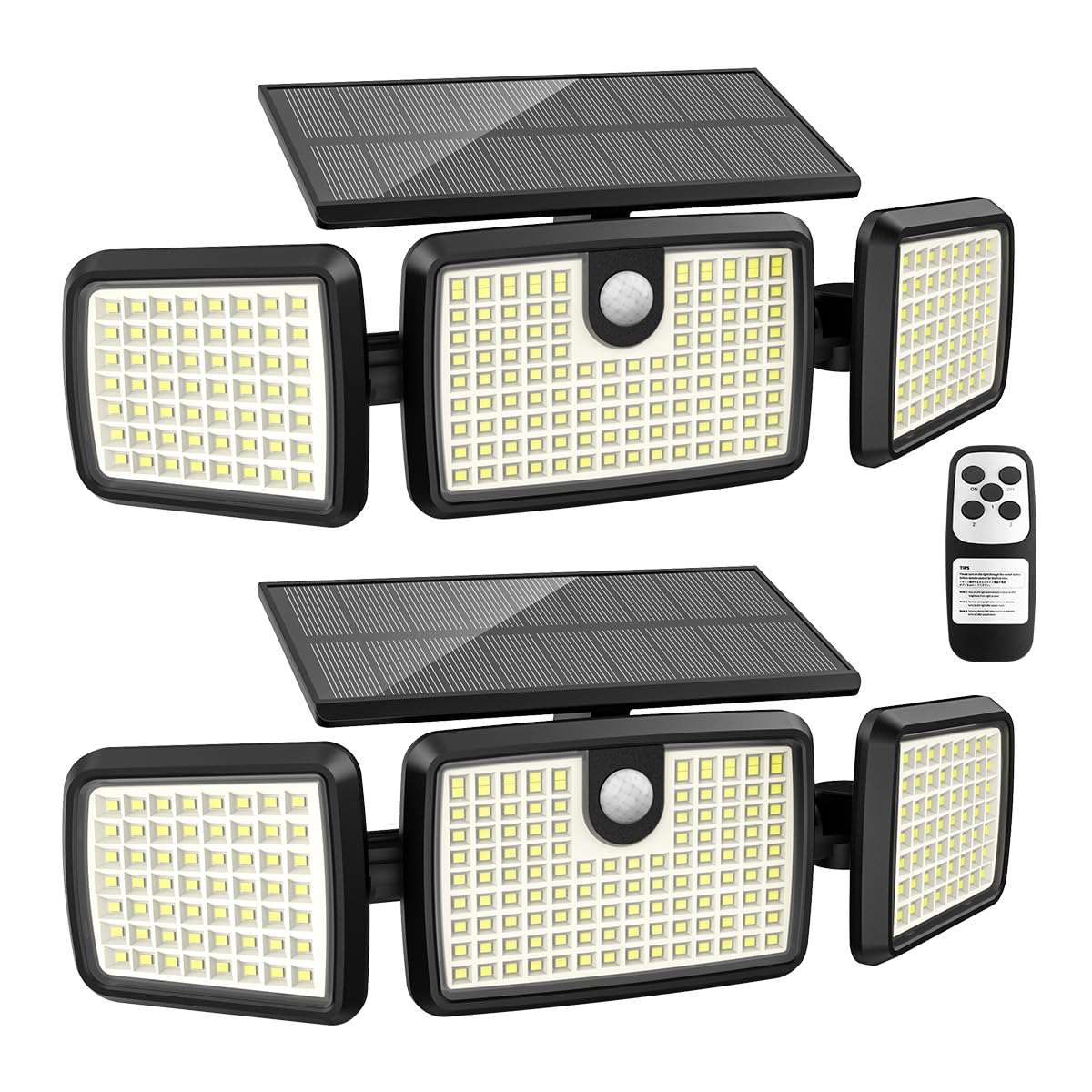 Rynx | Mihani Sollys Outdoor, 3 Head Motion Sensor, 2500Lm, 232 Leds, 2-Pack, Black