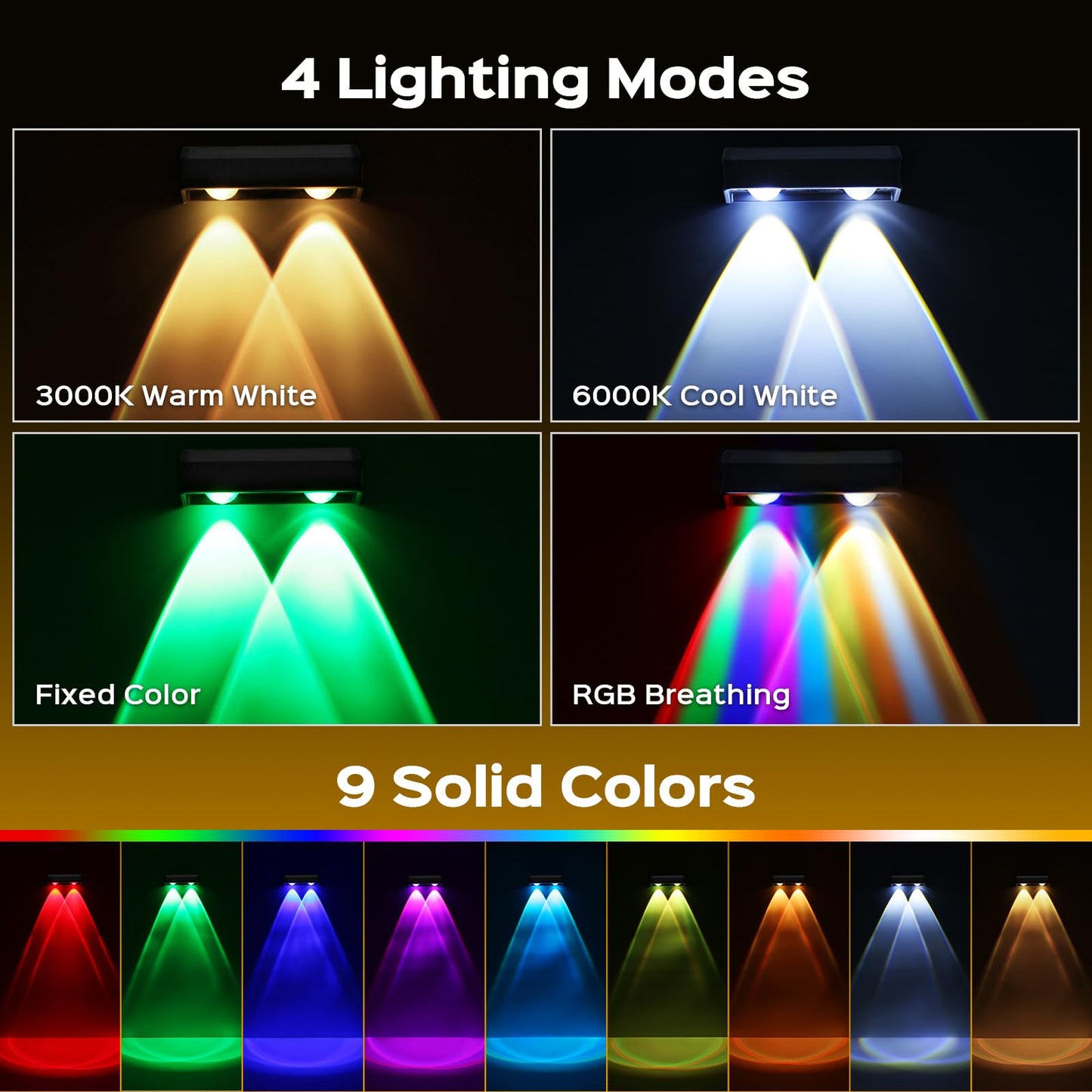Rynx | Coxseni Solar Garden Light 8 Pack - Waterproof Dusk Till Dawn Outdoor Wall & Step Light, RGB Mode