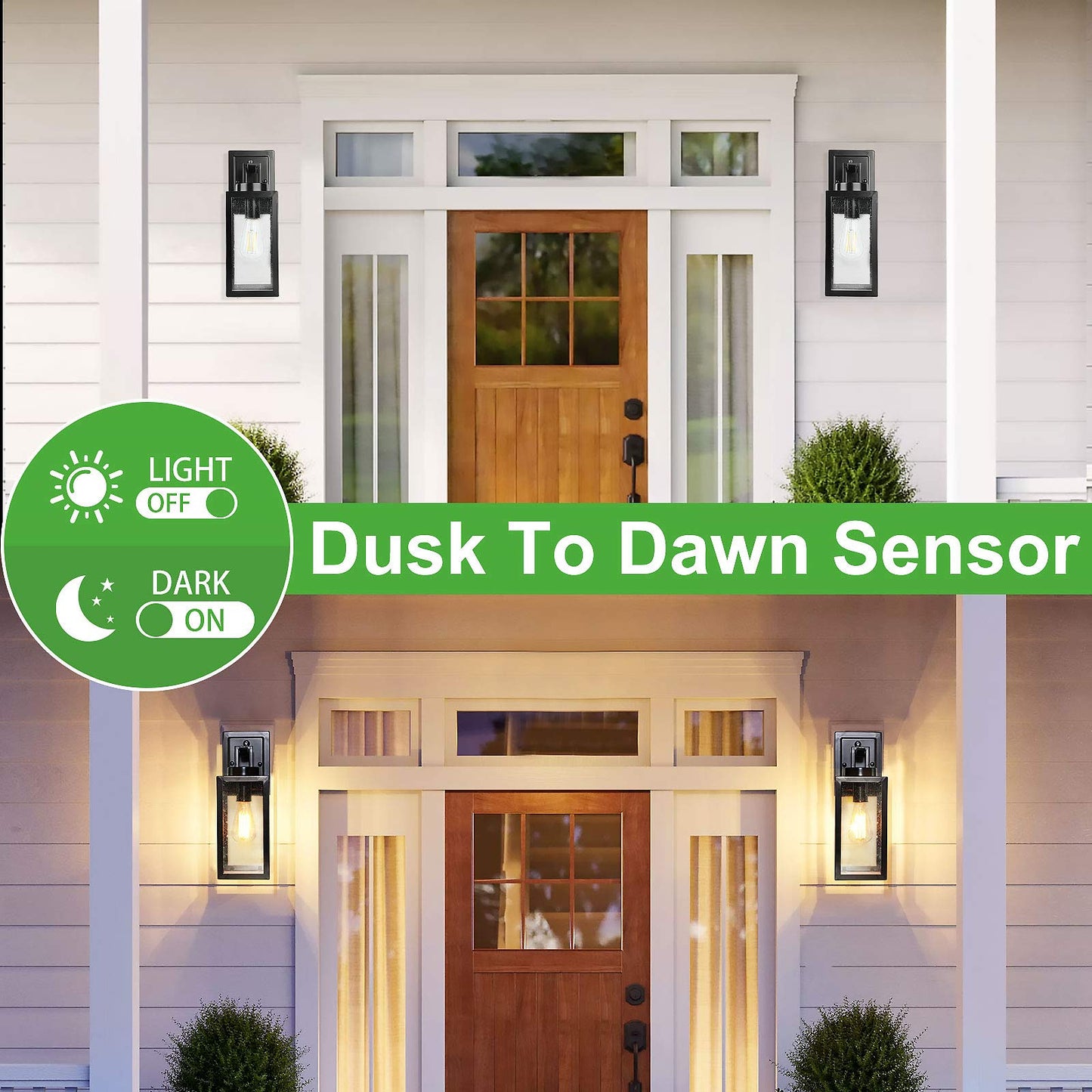 Rynx | Verron Dusk To Dawn Outdoor Wall Lamps, 2 Packs, Waterproof Matte Black, Garage & Porch Light Sources