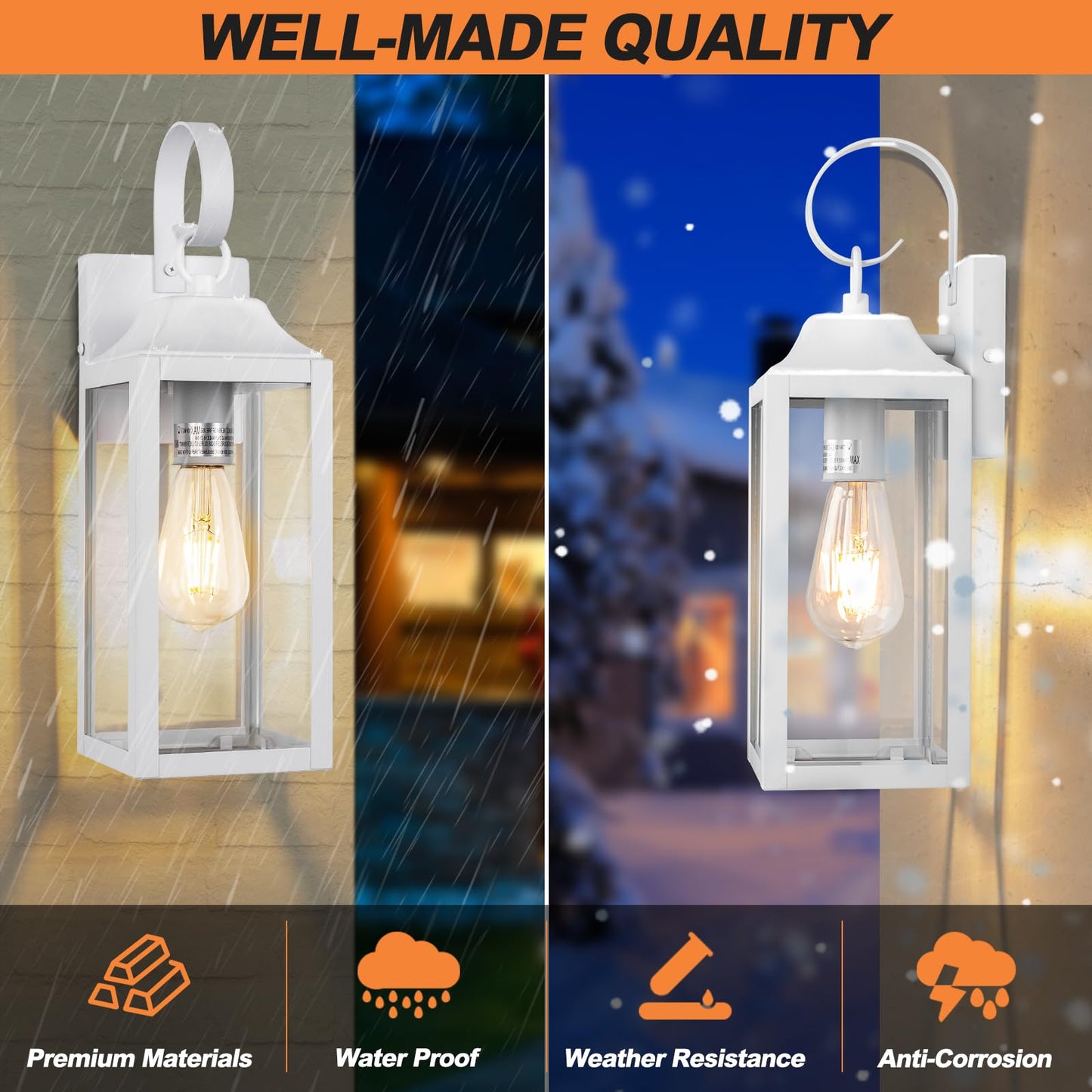 Rynx | Yolsunes 15" White Outdoor Wall Lamps, Waterproof Modern Lanterns, 2 Pack