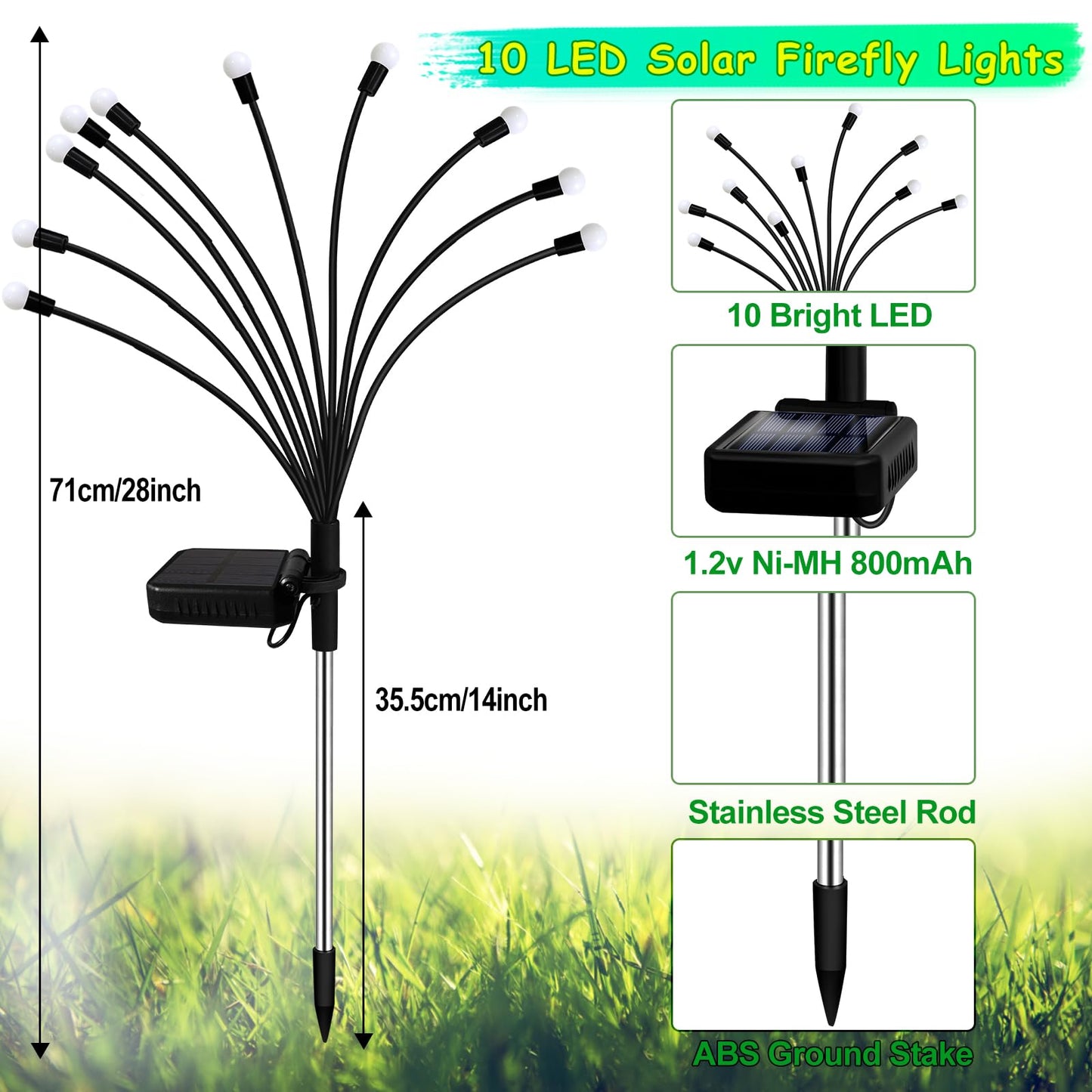 Rynx | Swede Solar Garden Light 6 Pack, 60 LED Waterproof Green Glittering Lights For Outdoor Decoration