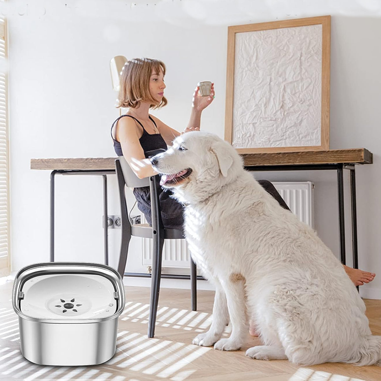 RYNX | Spill-Proof Water Bowl For Large Dogs White