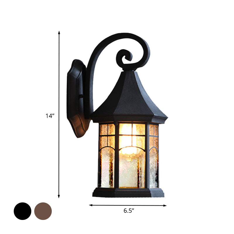 Rynx | Speckled Glass Pavilion Wall Light Farmhouse 1 Light Outdoor Wall Mounted Lamp in Black/Bronze with Open Bottom Design