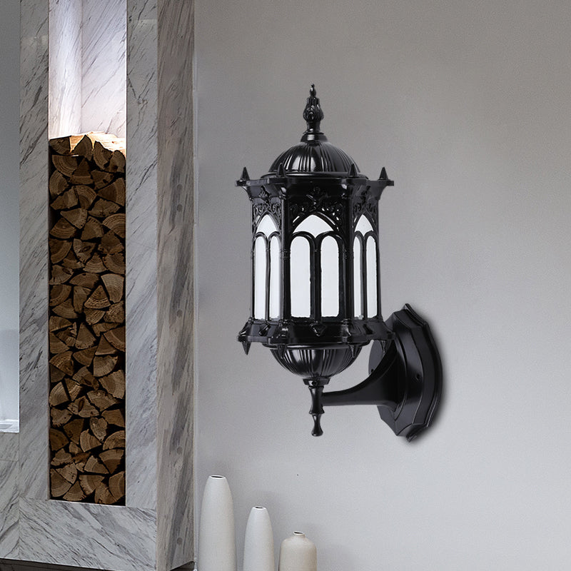 Rynx | 1-Bulb Pavilion Wall Lamp Rustic Black/Brass Aluminum Wall Candle Holder Lamp with Clear Glass Shade