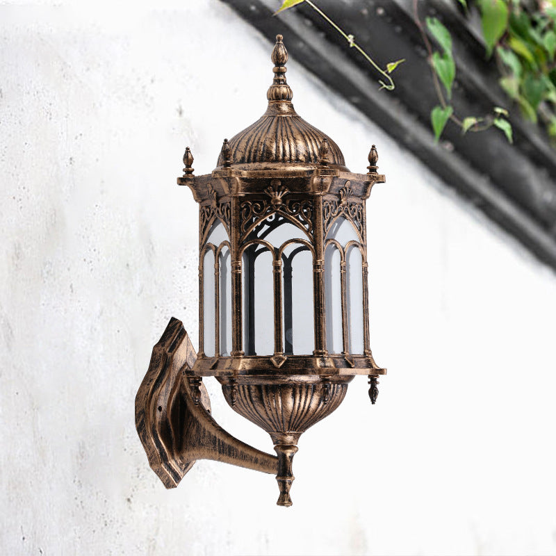 Rynx | 1-Bulb Pavilion Wall Lamp Rustic Black/Brass Aluminum Wall Candle Holder Lamp with Clear Glass Shade