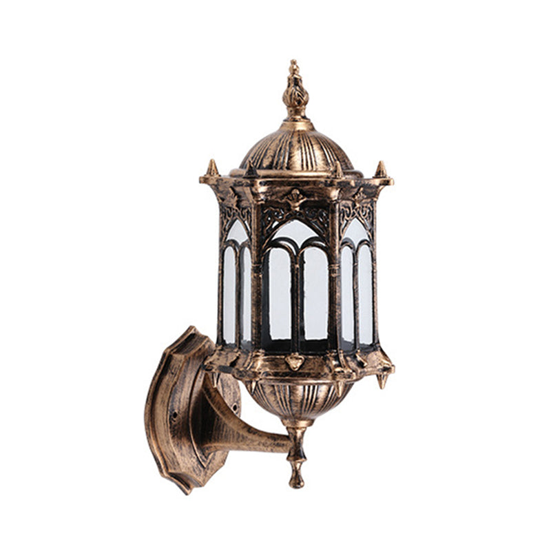 Rynx | 1-Bulb Pavilion Wall Lamp Rustic Black/Brass Aluminum Wall Candle Holder Lamp with Clear Glass Shade