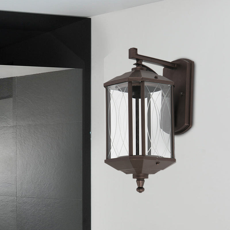 Rynx | 1-Head Cuboid Wall Mount Lighting Lodges Dark Coffee Clear Textured Glass Wall Lamp