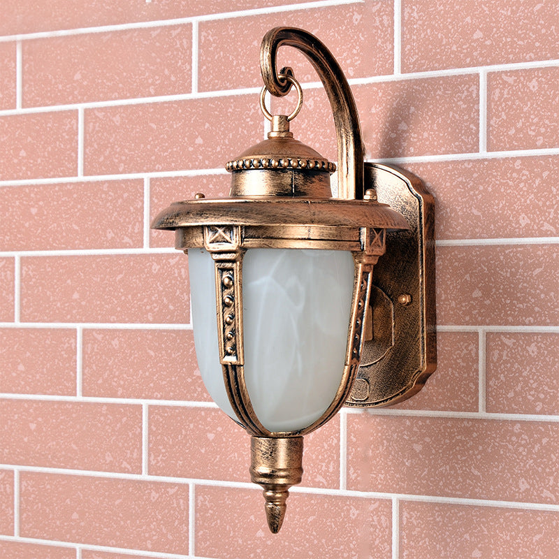 Rynx | Brass Acorn Wall Light Country Opal Frosted Glass 1-Light Courtyard Wall Light