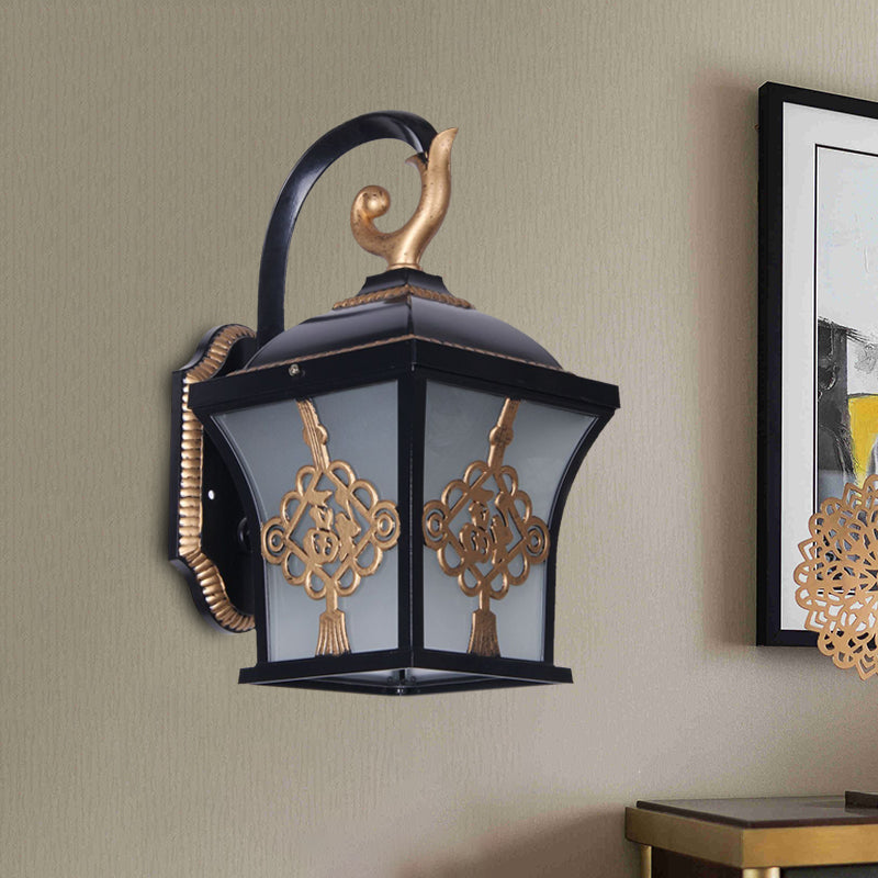 Rynx | Metallic Lucky Character Wall Applique Light Country 1 Bulb Courtyard Wall Lamp in Black/Black and Gold