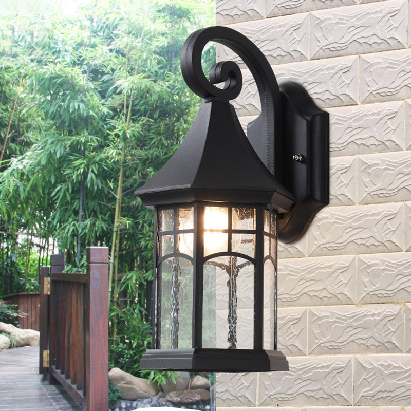 Rynx | 1-Bulb Clear Water Glass Wall Lamp Farmhouse Black/Bronze Pavilion Courtyard Wall Mounted Light