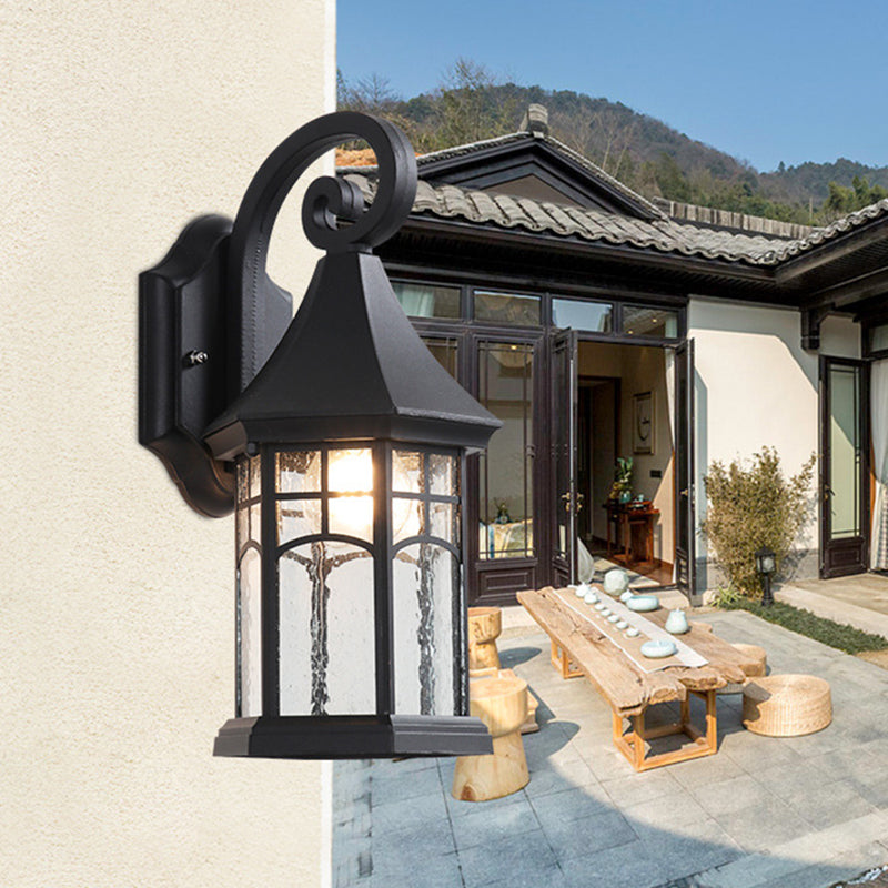 Rynx | 1-Bulb Clear Water Glass Wall Lamp Farmhouse Black/Bronze Pavilion Courtyard Wall Mounted Light