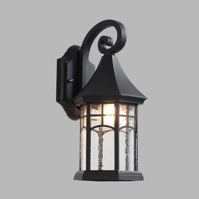 Rynx | 1-Bulb Clear Water Glass Wall Lamp Farmhouse Black/Bronze Pavilion Courtyard Wall Mounted Light