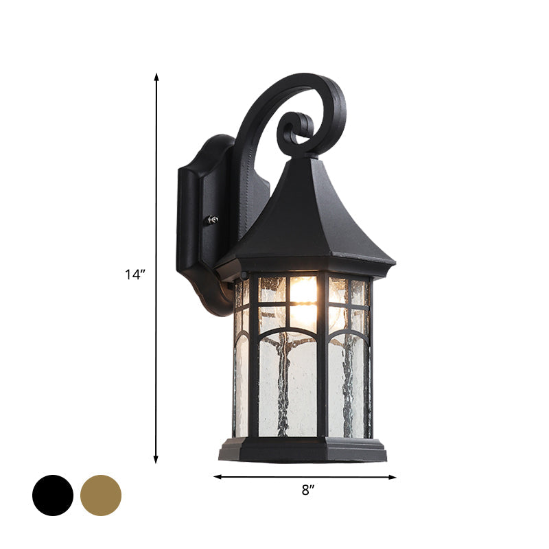Rynx | 1-Bulb Clear Water Glass Wall Lamp Farmhouse Black/Bronze Pavilion Courtyard Wall Mounted Light