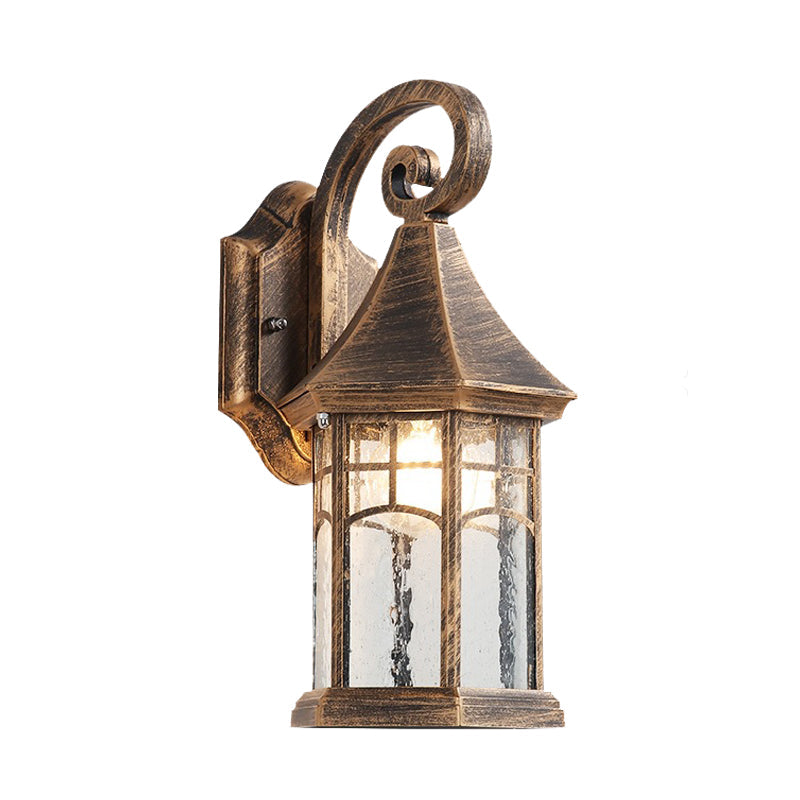 Rynx | 1-Bulb Clear Water Glass Wall Lamp Farmhouse Black/Bronze Pavilion Courtyard Wall Mounted Light