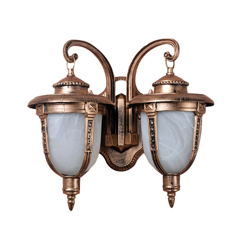 Rynx | 2 Heads Acorn Wall Light Landrost Aluminum Wall Mount Lamp with Cracked Glass Shade