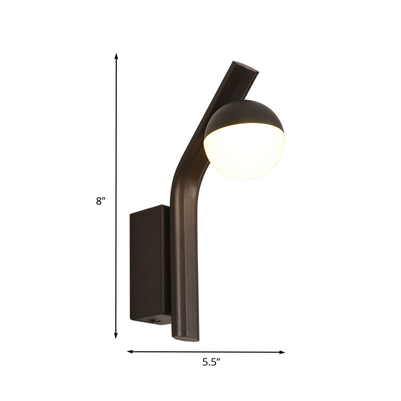 Rynx | Modernist Orb Wall Light White Glass LED Stair Wall Mount in Coffee with Slanted Metal Arm