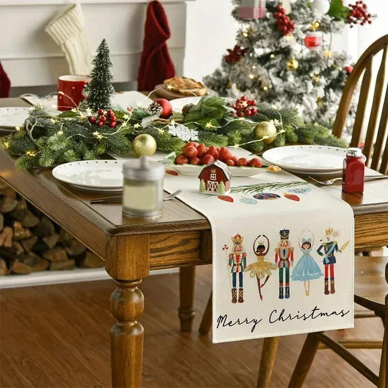 Rynx | Linen Christmas Table Runner Snowman Christmas Tree Home Dining Table Cloth Tablecloth 2023 Christmas Noel Christmas Decorations 2024