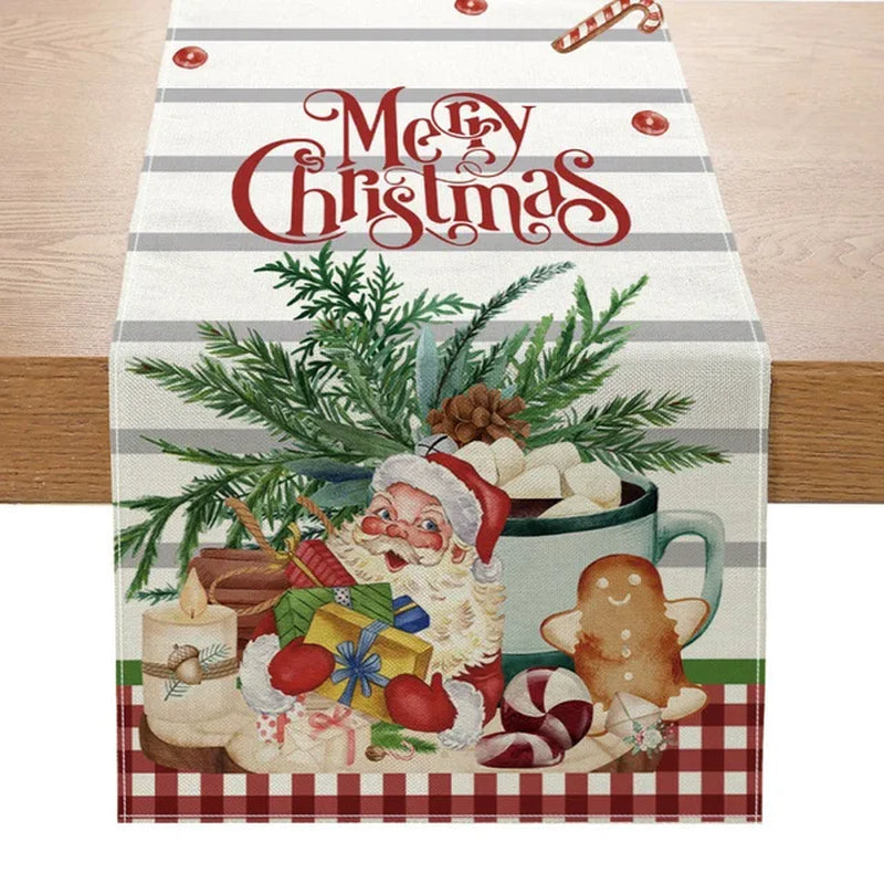Rynx | Linen Christmas Table Runner Snowman Christmas Tree Home Dining Table Cloth Tablecloth 2023 Christmas Noel Christmas Decorations 2024
