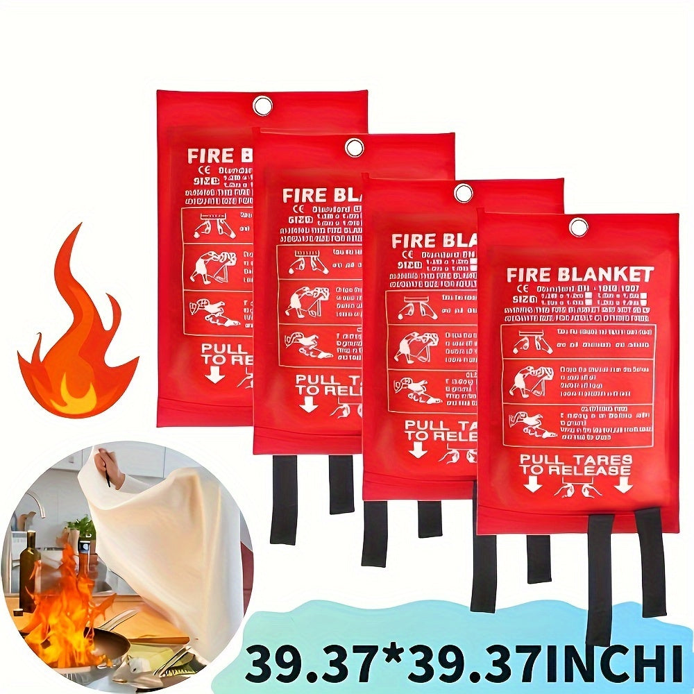 Rynx | 4 Piece Premium Fiberglass Fire Blankets - Heat-Resistant, Compact and Reusable for Kitchen, Home, School, Office, Camping, and Car Emergencies