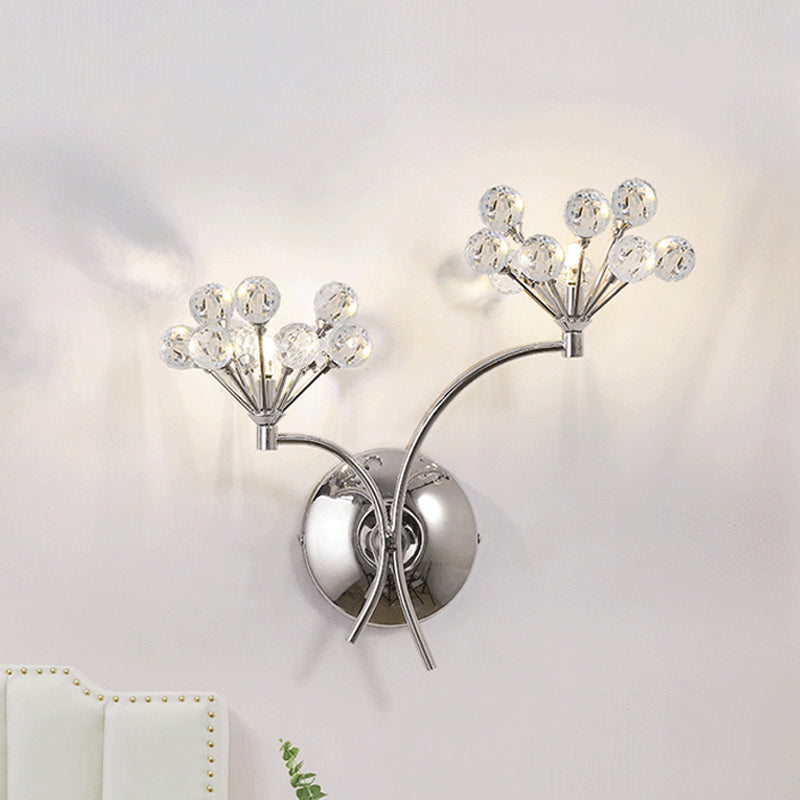 Rynx | Crystal Balls Floral Wall Lighting Modern Style 2 Lights Living Room Wall Lamp Chrome