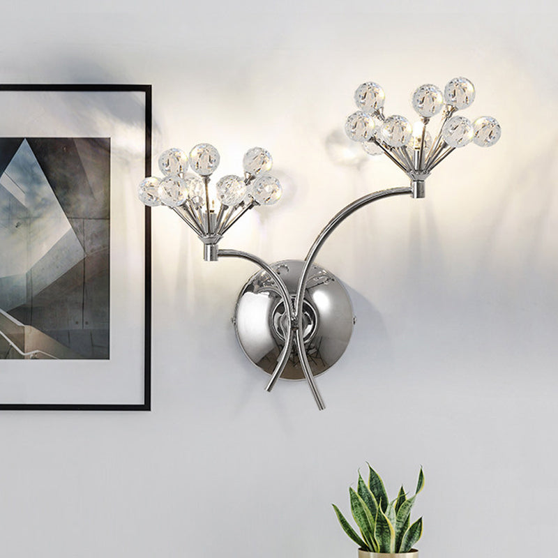 Rynx | Crystal Balls Floral Wall Lighting Modern Style 2 Lights Living Room Wall Lamp Chrome