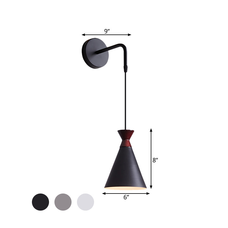 Rynx | Iron conical wall lamp wall light Minimalism 1 head Black/Grey/White wall-mounted lamp with hanging cable
