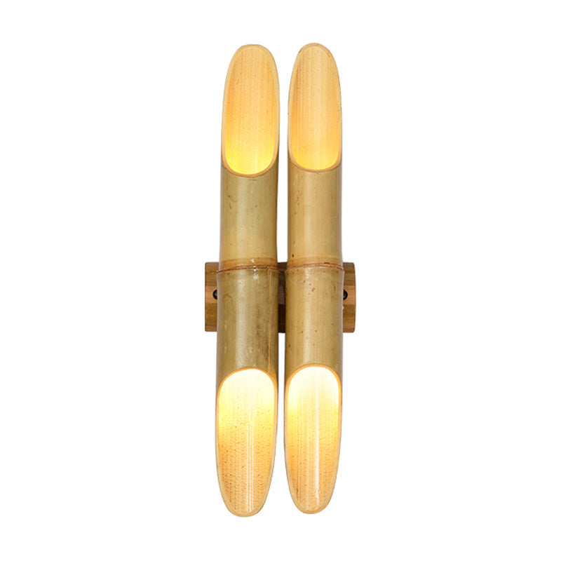 Rynx | 4 Lights Tea Room Wall Sconce Lighting Asian Beige Up-Down Wall Lamp with Double Bar Bamboo Shade