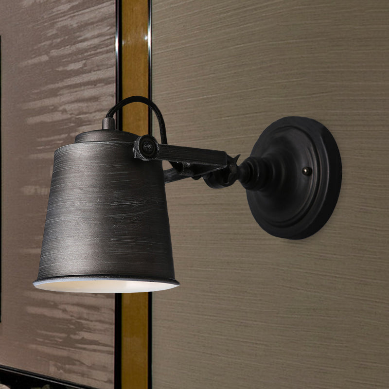 Rynx | Antique Style Bucket Wall Lamp Sconces 1 Light Iron Adjustable Wall Mounted Light in Black/Grey for Outdoor