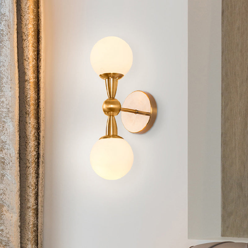 Rynx | Mid Century 1/2-Bulb Wall Lighting Ideas Brass Orb-shaped Wall Mount Light with Opal Glass Lampshade