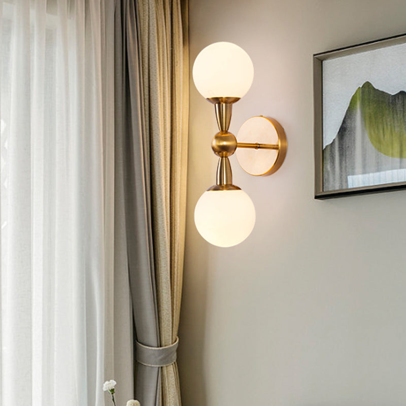 Rynx | Mid Century 1/2-Bulb Wall Lighting Ideas Brass Orb-shaped Wall Mount Light with Opal Glass Lampshade