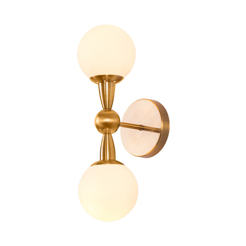 Rynx | Mid Century 1/2-Bulb Wall Lighting Ideas Brass Orb-shaped Wall Mount Light with Opal Glass Lampshade