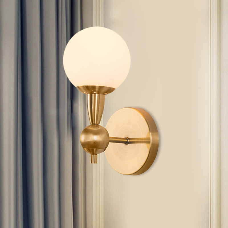 Rynx | Mid Century 1/2-Bulb Wall Lighting Ideas Brass Orb-shaped Wall Mount Light with Opal Glass Lampshade