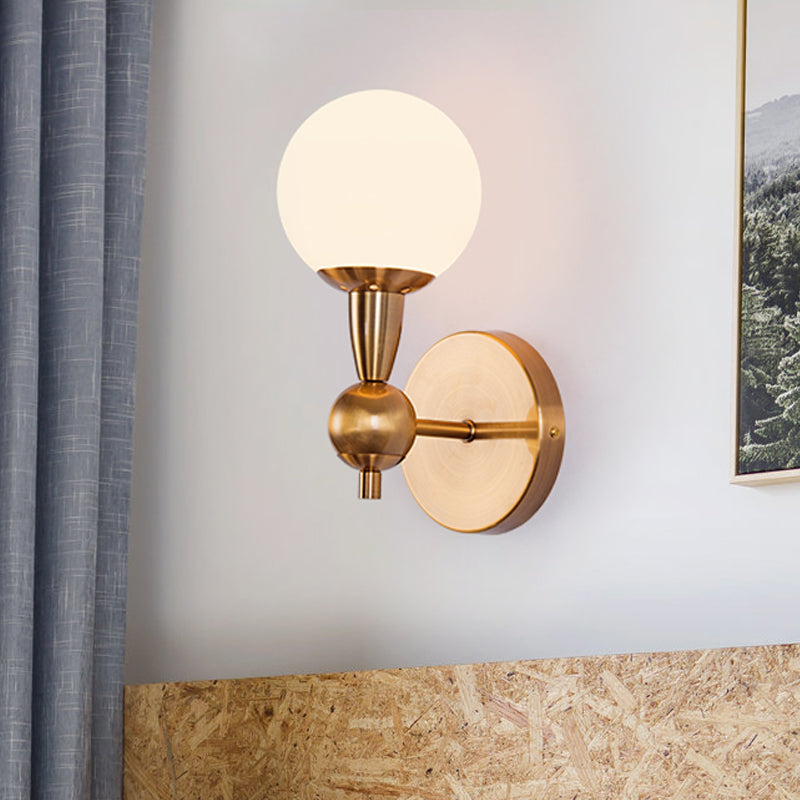 Rynx | Mid Century 1/2-Bulb Wall Lighting Ideas Brass Orb-shaped Wall Mount Light with Opal Glass Lampshade