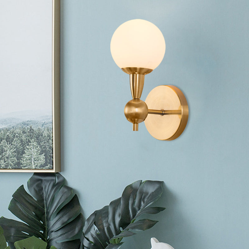 Rynx | Mid Century 1/2-Bulb Wall Lighting Ideas Brass Orb-shaped Wall Mount Light with Opal Glass Lampshade