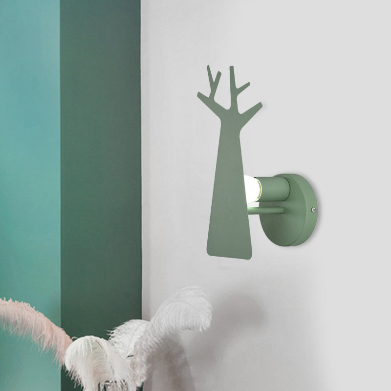 Rynx | Nordic Tree Silhouette Iron Wall Lamp 1 Main as Lighting Fixture in Green/White/Grey for Bedroom