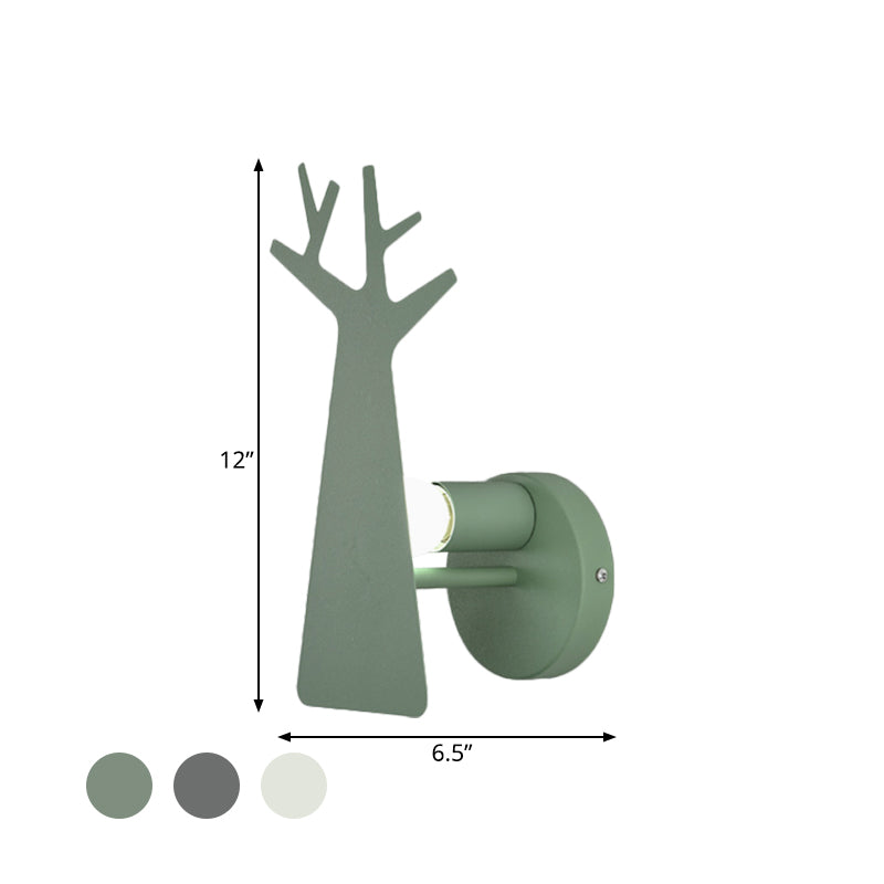 Rynx | Nordic Tree Silhouette Iron Wall Lamp 1 Main as Lighting Fixture in Green/White/Grey for Bedroom