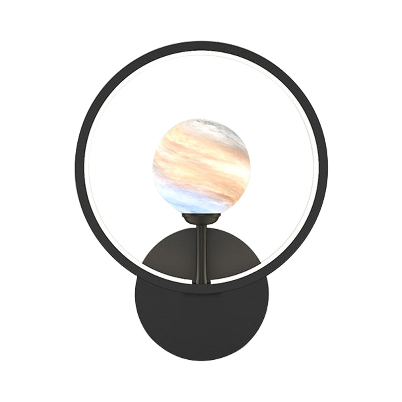 Rynx | Gradient Glass Globe Wall Lighting Ideas Modern LED Wall Lamp Fixture with Ring Protection in Black/Pink/White