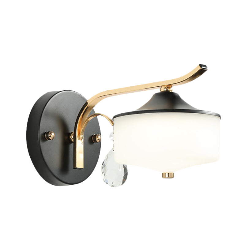 Rynx | Drum Indoor Wall Lamp Opal Glass 1 Light Postmodern LED Wall Lighting in Black and Gold with Crystal Drops
