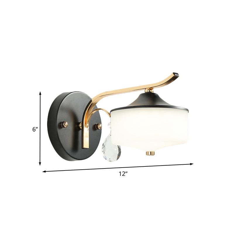 Rynx | Drum Indoor Wall Lamp Opal Glass 1 Light Postmodern LED Wall Lighting in Black and Gold with Crystal Drops