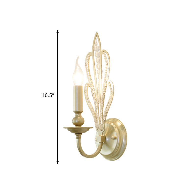Rynx | Brass Candle Wall Mount Light Fixture Rustic Style Metal 1/2-Head Corridor Wall Lamp with Floral Crystal Accent