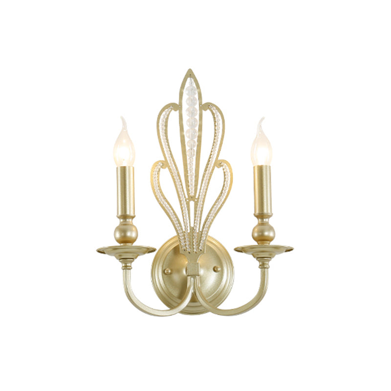 Rynx | Brass Candle Wall Mount Light Fixture Rustic Style Metal 1/2-Head Corridor Wall Lamp with Floral Crystal Accent