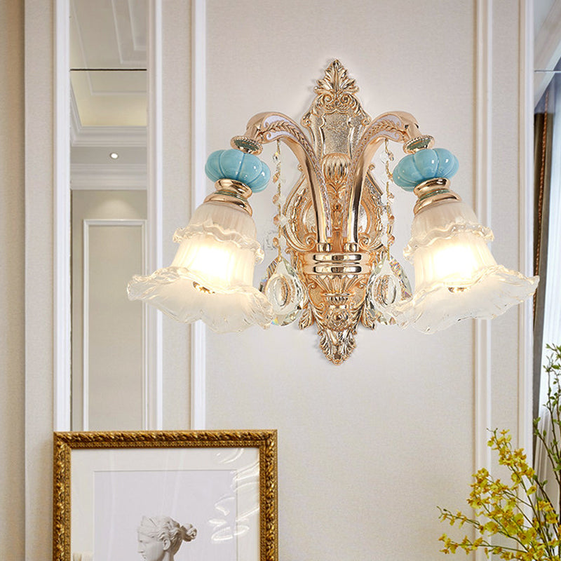 Rynx | 1/2-head hanging flower wall light Retro Gold Opal Matt glass wall-mounted device