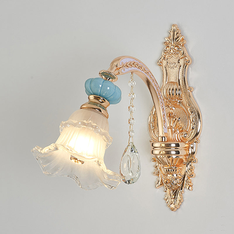 Rynx | 1/2-head hanging flower wall light Retro Gold Opal Matt glass wall-mounted device