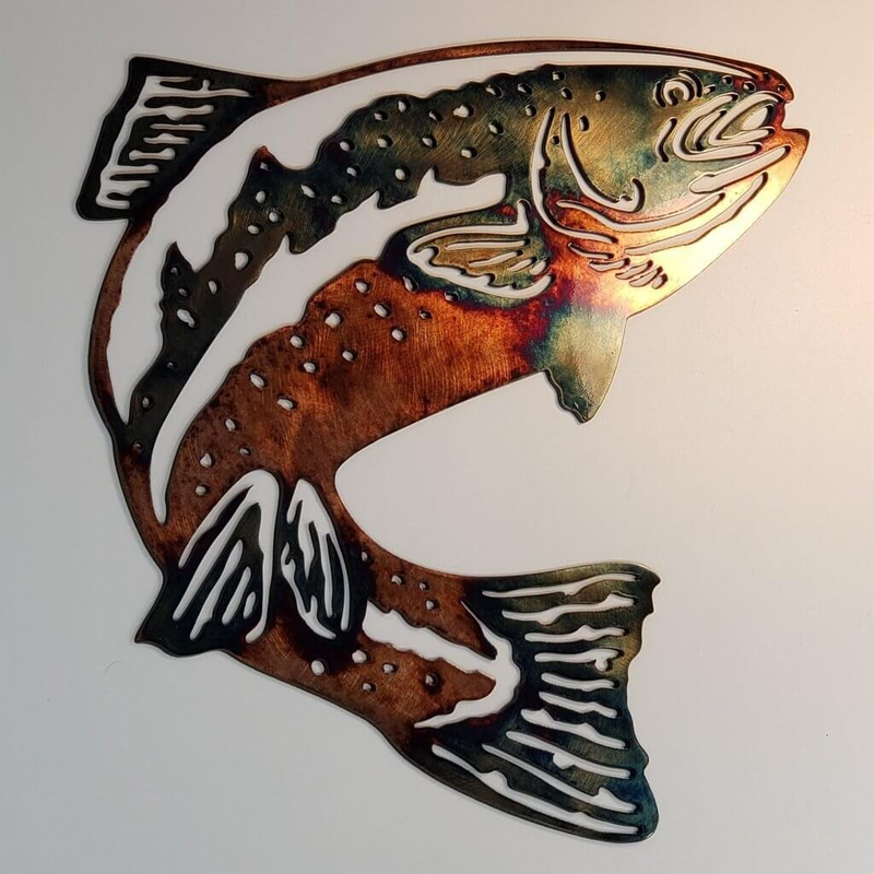 Rynx | Solo Mallard Hunting & Trout Fishing Scene Creative Metal Wall Art Craft