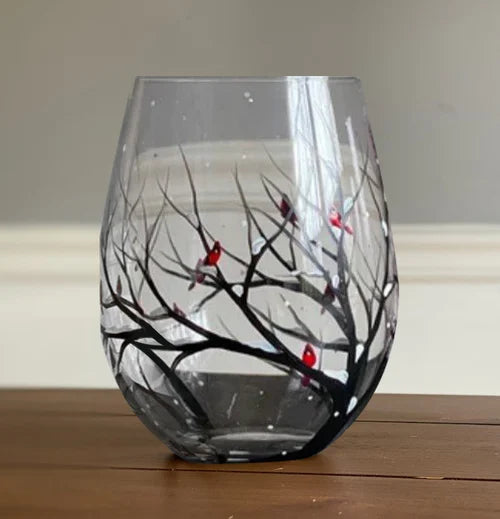 RYNX | Four Seasons Tree Wine Glasses - Hand Painted Art Winter Glass without stem