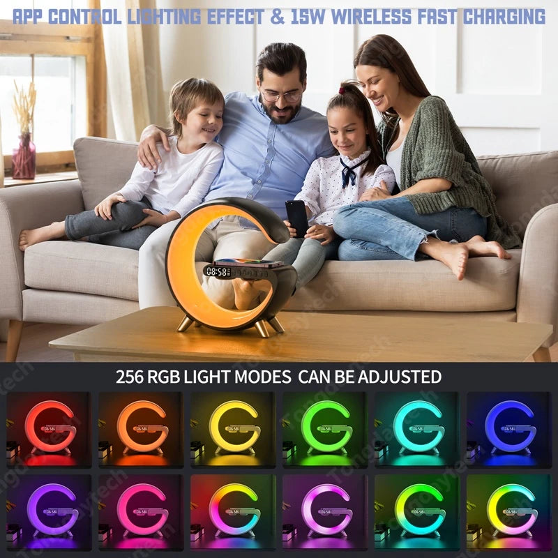 Rynx | Multifunctional wireless charger alarm clock speaker APP control RGB night light charging station for iPhone 11 12 13 14 Samsung